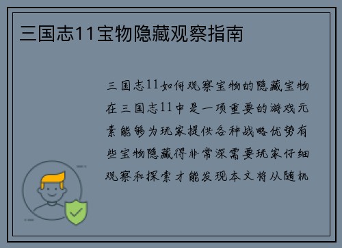 三国志11宝物隐藏观察指南